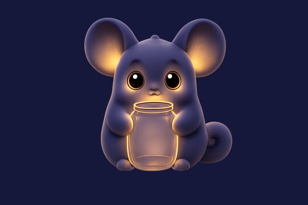 Echo, a small glowing creature, holding a jar of fireflies up to the night sky
